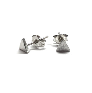 Silver plated matte geometric triangle stud earrings with sterling silver posts