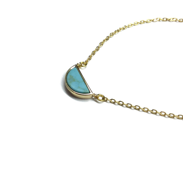 Turquoise half moon gold plated necklace
