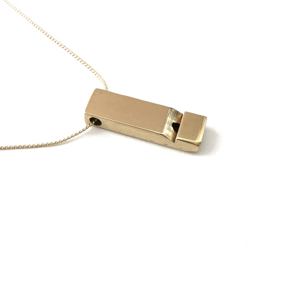 Medium polished solid brass vintage whistle gold plated thread necklace