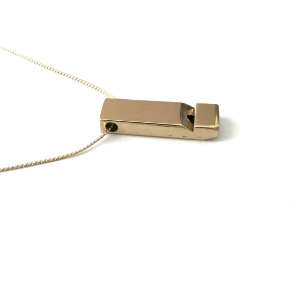 Medium polished solid brass vintage whistle gold plated thread necklace
