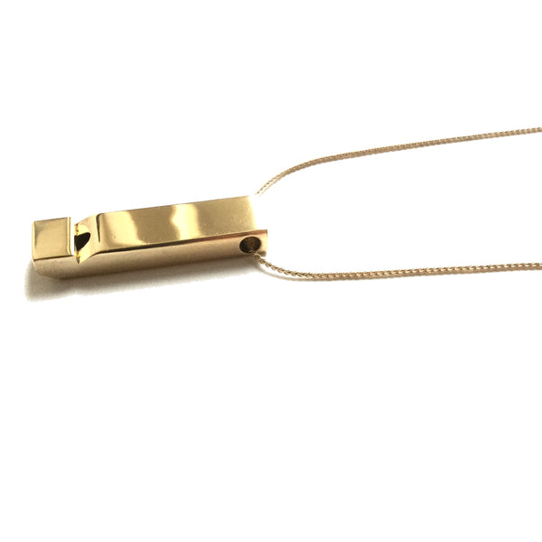Large polished solid brass vintage whistle gold plated thread necklace