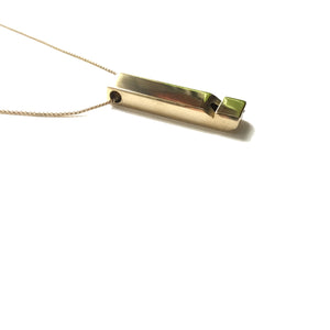 Large polished solid brass vintage whistle gold plated thread necklace