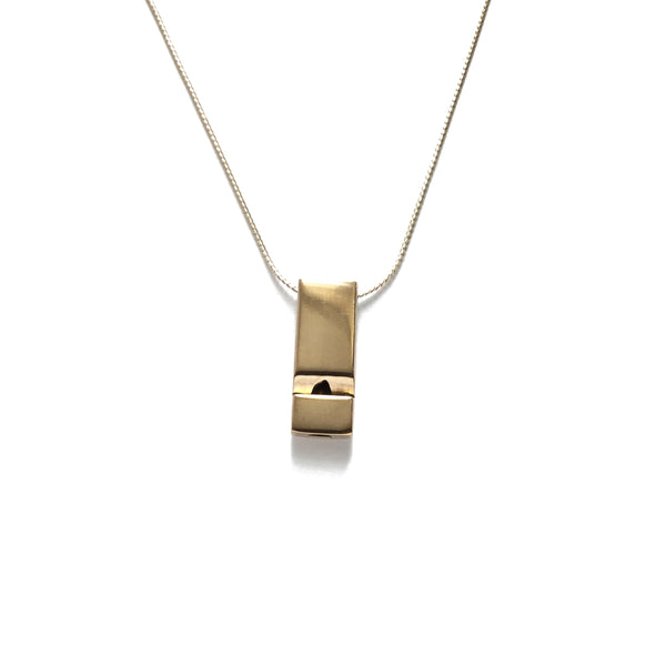 Small solid golden brass vintage whistle pendant necklace