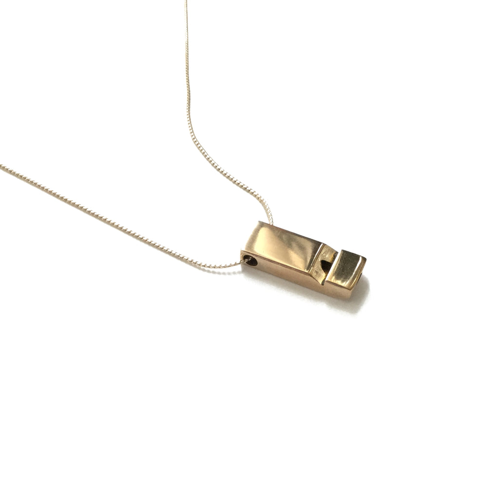 1980s Brass & Rhinestone Whistle Pendant Necklace Fashion 