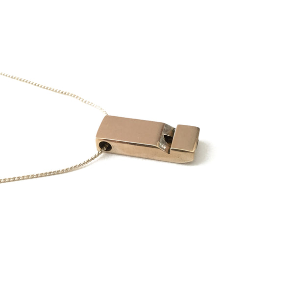 Small solid golden brass vintage whistle pendant necklace