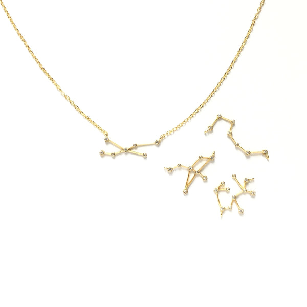 Gold plated geometric astrology zodiac cubic zirconia necklace